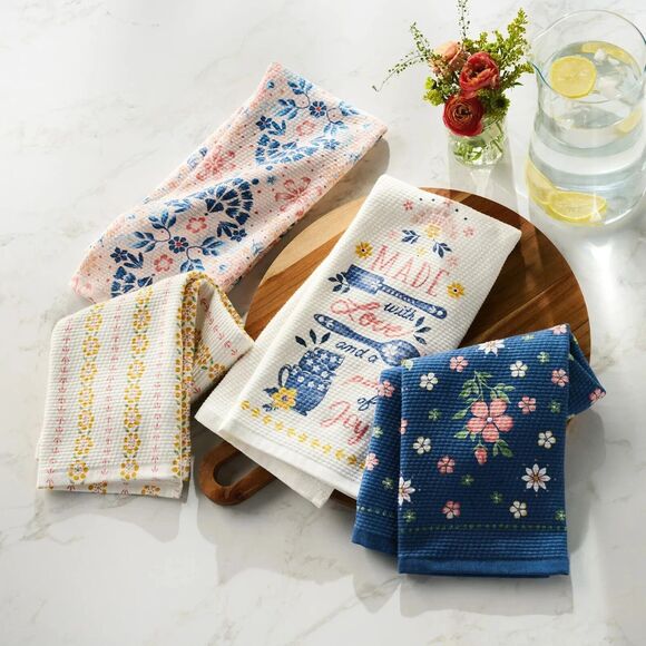 Pioneer Woman Hattie Kitchen Towels 4-pc Made with Love and Joy 18 x 28-in Gift - Picture 2 of 5